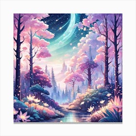 A Fantasy Forest With Twinkling Stars In Pastel Tone Square Composition 405 Canvas Print