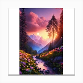 Mountain Stream At Sunset Canvas Print