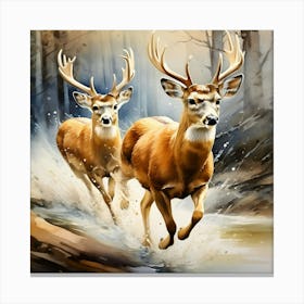 The Design Of Two Small Deer Running Fast Her Hair Fluttering Watercolor Trending On Artstation 1 Canvas Print