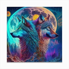 Two Wolves In The Moonlight 7 Canvas Print
