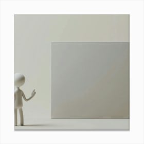 3d Character Standing Next To Blank Wall Canvas Print