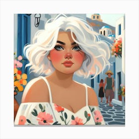 Santorini Girl with White Hair Canvas Print