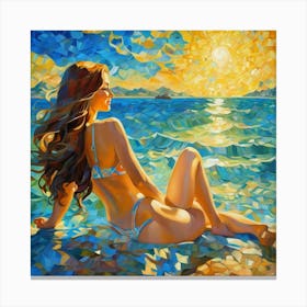Sunset Girl In Bikini fun Canvas Print
