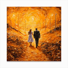 Couple Walking Down A Path Canvas Print