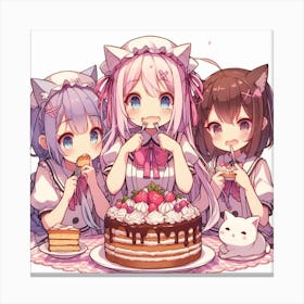 Anime Girls Eating Cake Canvas Print