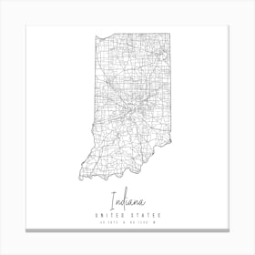 Indiana Minimal Street Map Square Canvas Print