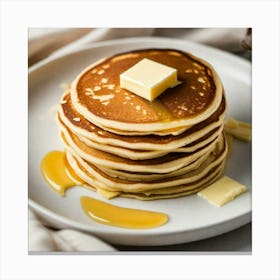 Pancakes on the plate topped with butter Canvas Print