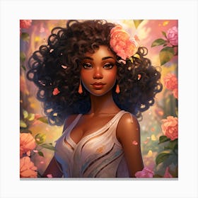 Artwork of An Afro Melanin Queen with Crown of Flowers Canvas Print