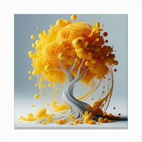 A 3D Rendering Of A Tree With Bright Yellow Leaves And An Abstract Style 3 Canvas Print