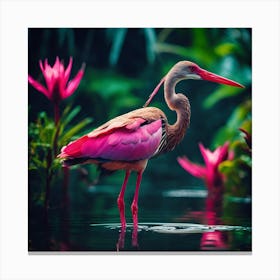 Jungle Colours, Pink and Red Wading Bird Canvas Print