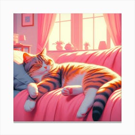 Cat Sleeping On Bed Canvas Print