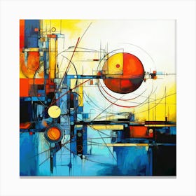 Futuristic Fusion: An Abstract Painting of Blue and Orange Circular Figures with Industrial and Technological Undertones Canvas Print