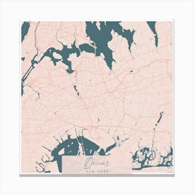 Queens New York Pink and Blue Cute Script Street Map Canvas Print