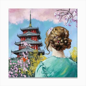 Girl Looking At A Pagoda Canvas Print