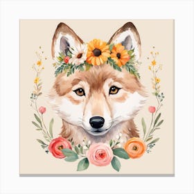 Floral Baby Wolf Nursery Illustration (55) Canvas Print