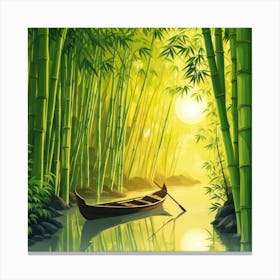 A Stream In A Bamboo Forest At Sun Rise Square Composition 171 Canvas Print