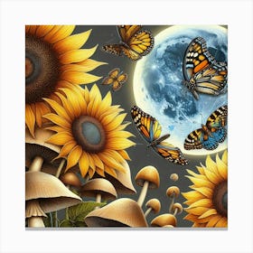 Sunflowers And Butterflies 12 Canvas Print