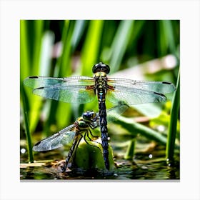 Nature Dragonfly Mating Couple Insect Sitting Duck Pond Lively Dvd Fauna Wild Animal Gras (18) Canvas Print