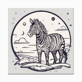 Sticker Art Design, Zebra Howling To A Full Moon, Kawaii Illustration, White Background, Flat Colors (1) Canvas Print