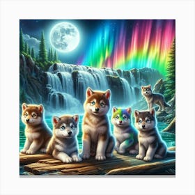 Aurora Borealis wolf pups 1 Canvas Print