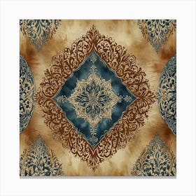 Blue And Brown Damask Canvas Print