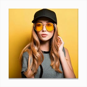 Firefly Stylish Girl In Cap And Yellow Sunglasses 98274 Canvas Print