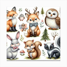 Woodland Animals Set Canvas Print