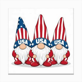 3 Patriotic Usa Gnomes in Red and Blue flag color dress Canvas Print