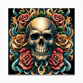 Skull And Roses Canvas Print