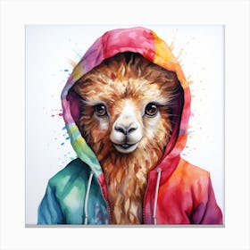 Watercolour Cartoon Llama In A Hoodie 1 Canvas Print