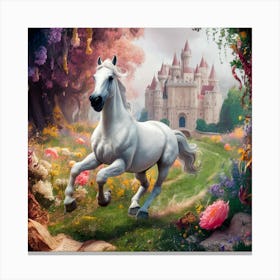 White Horse In The Forest 1 Canvas Print