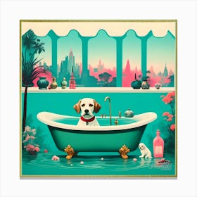 Dog In Bath Retro Futuristic Canvas Print