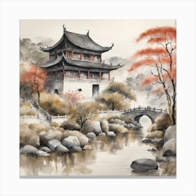 Chinese Temple Landscape Painting (3) Canvas Print