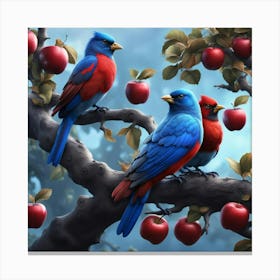 Bluebirds In An Apple Tree Canvas Print