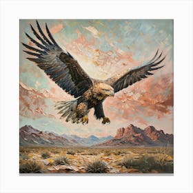 Stunning Big Male American Eagle Soaring High In The Sky Looking Down On The Desert Ground Canvas Print