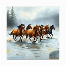 Horses Running In The River 5 Canvas Print