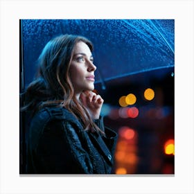 Firefly Pensive Woman At Rainy Bus Shelter With Neon Glow 79844 Canvas Print