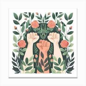 Women Feminist Fists Up Flowers Pastel Colors Canvas Print