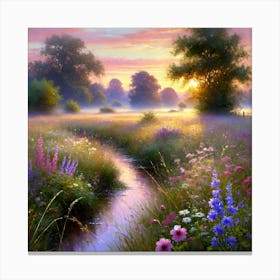 Serene Sun Dappled Landscape At Dawn Canvas Print