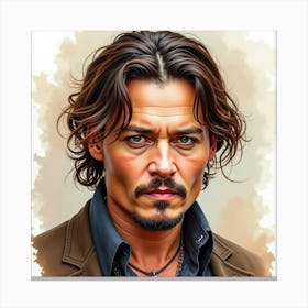 Watercolor Johnny Depp In Rich Earthy Tones, With Deep Shadows And Highlights Canvas Print