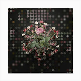 Vintage Pink French Roses Flower Wreath on Dot Bokeh Pattern n.0167 Canvas Print
