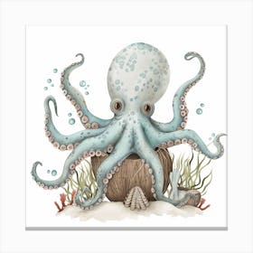 Storybook Style Octopus With Coconut Shell Canvas Print