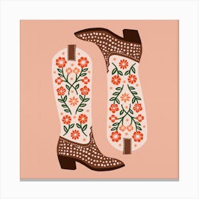 Cowgirl Boots   Orange And Green Square Canvas Print