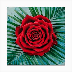 Red Rose On Water Canvas Print