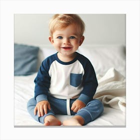 Baby Boy Sitting On Bed Canvas Print