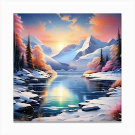 Mountain lac oil painting abstract painting art 6 Canvas Print