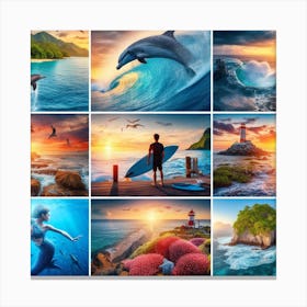 Collage Of Pictures Of The Ocean Canvas Print