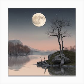 Full Moon Over Lake Canvas Print