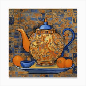 Teapot And Oranges Canvas Print