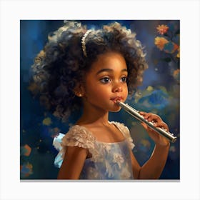 Little Girl Playing Flute Canvas Print